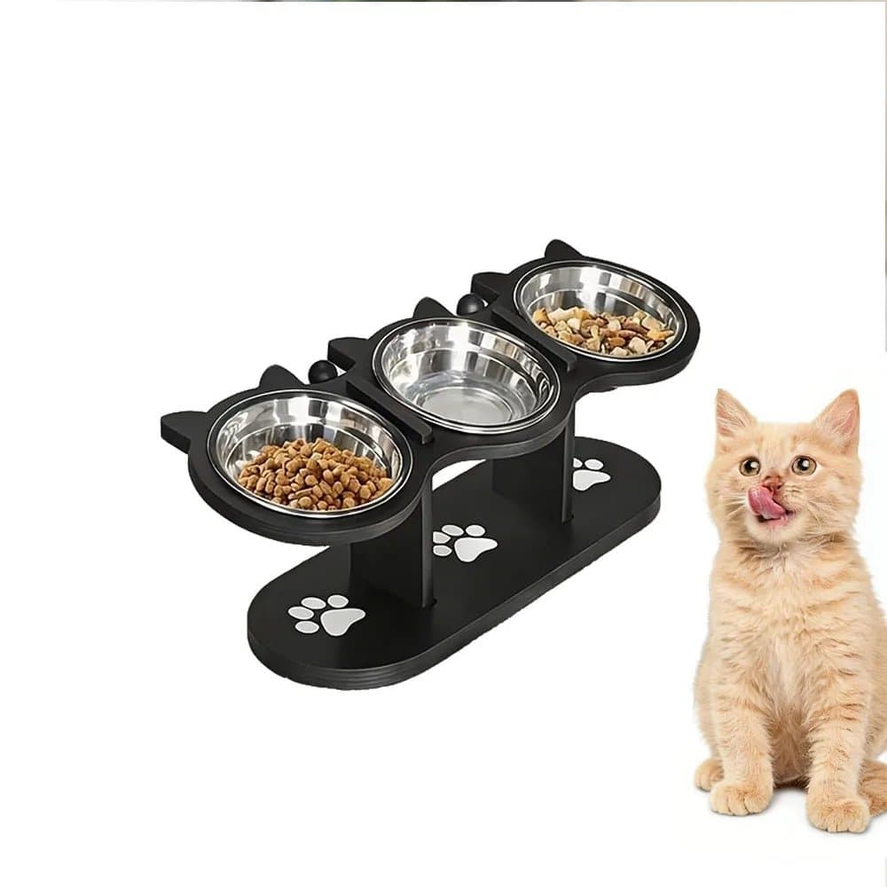 Comedero Elevado con 3 Tazones y Orejas de Gato en Cat Bowls